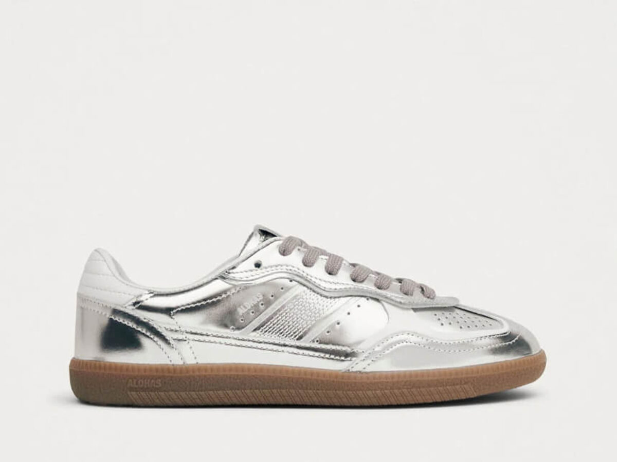 Alohas Tb 490 Rife Shimmer Silver Cream Leather Sneakers - Black 