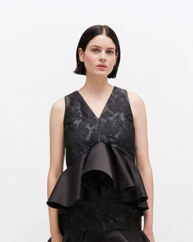 Ganni Satin Cloque Sleeveless Peplum in Black