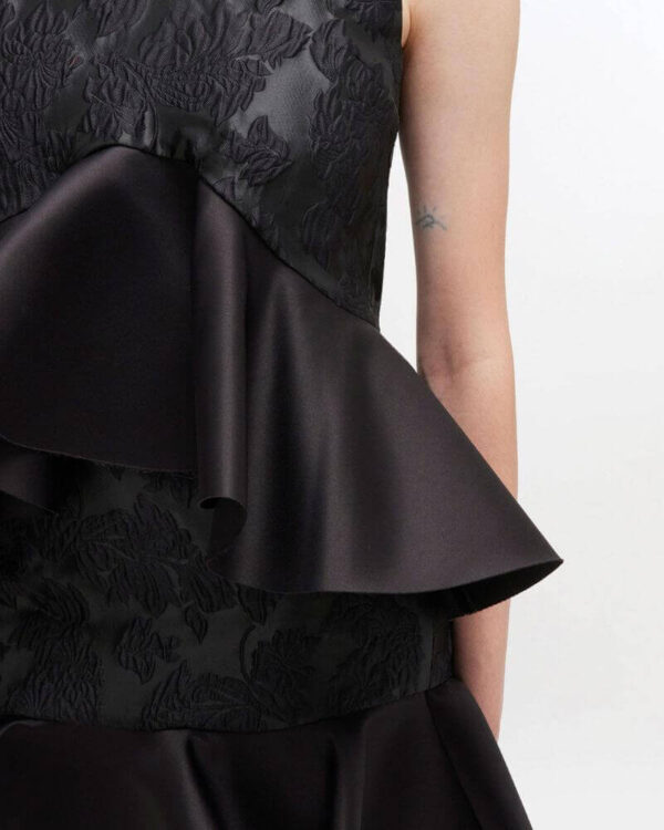 Ganni Satin Cloque Sleeveless Peplum in Black