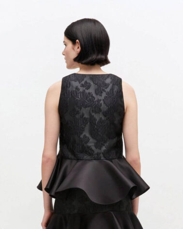 Ganni Satin Cloque Sleeveless Peplum in Black