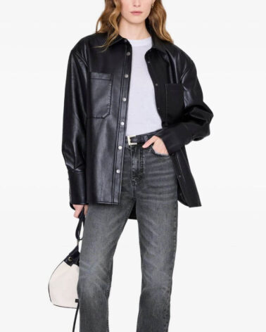 Anine Bing Dante Shirt in Black Recycled Leather