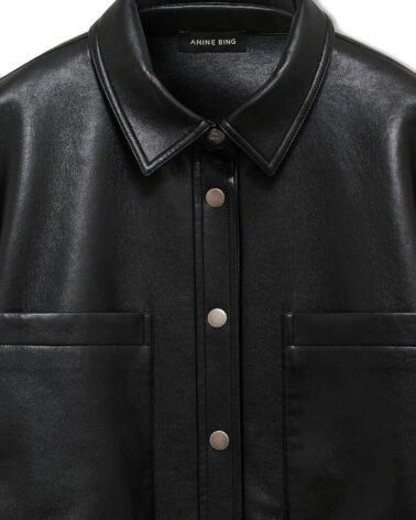 Anine Bing Dante Shirt in Black Recycled Leather