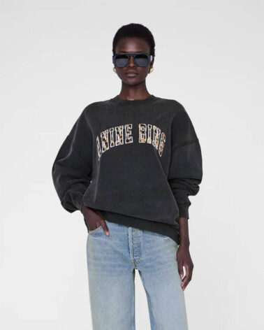 Anine Bing Miles Sweatshirt Leopard in Washed Black