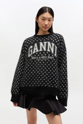 Ganni Heavy Brushed Alpaca Oversized Sweater in Black
