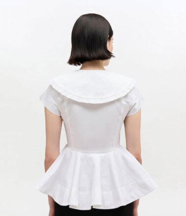 Ganni Stretch Cotton Peter Pan Collar Shirt in White