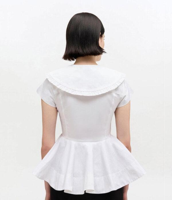 Ganni Stretch Cotton Peter Pan Collar Shirt in White