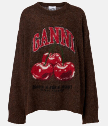 Ganni Alpaca Graphic Oversized Sweater in Chicory Coffee