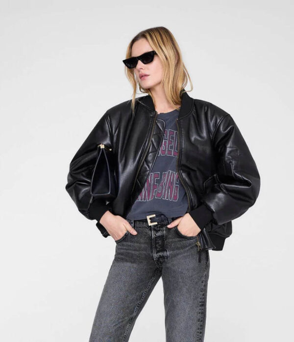 Anine Bing Johnny Cropped Tee in Washed Black