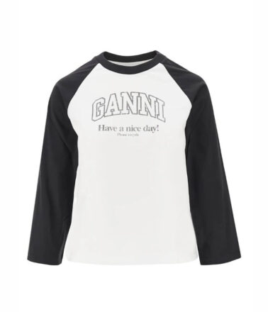 Ganni Basic Jersey baseball L/S Tee in White
