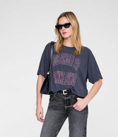Anine Bing Johnny Cropped Tee in Washed Black