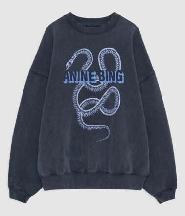 Anine Bing Harvey Crew Snake Sweatshirt in Washed Black