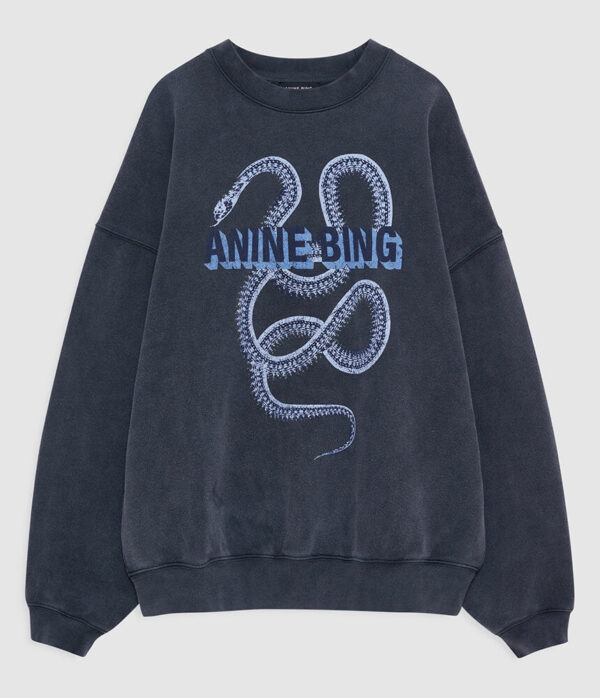 Anine Bing Harvey Crew Snake Sweatshirt in Washed Black