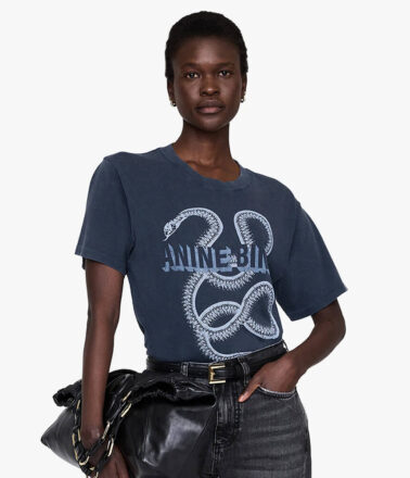 Anine Bing Lili Snake Tee in Washed Black