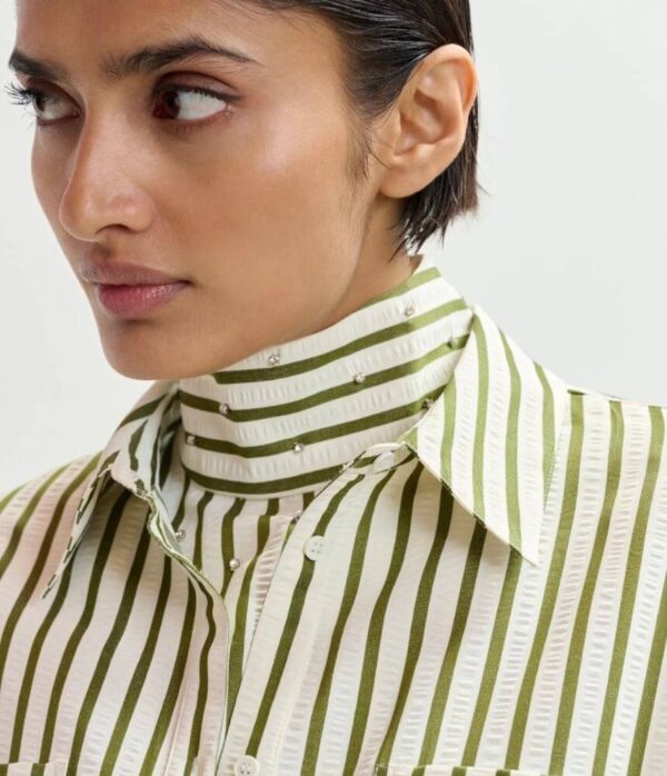 Essentiel Antwerp Janna Shirt with Bib in Spirulina Green