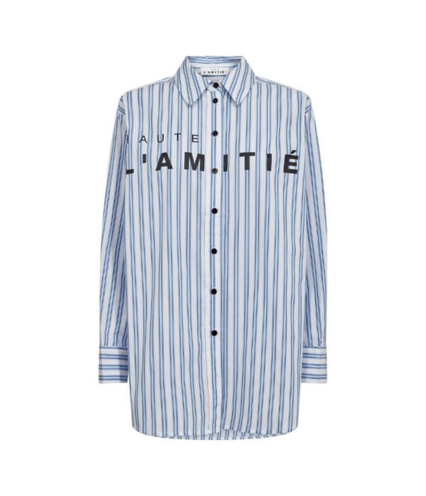 Haute L’Amitié Boy Stripe Logo Shirt in White Blue