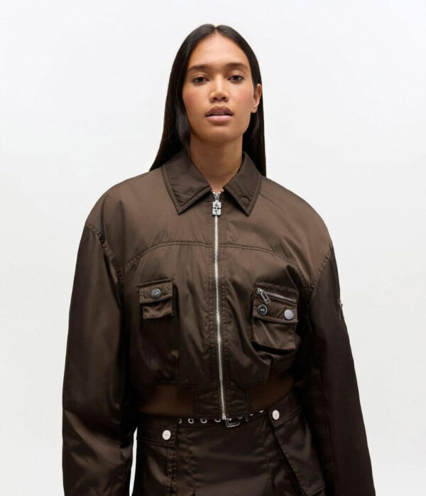 Ganni Stretch Cotton Mini Strap Dress with Frills in Black