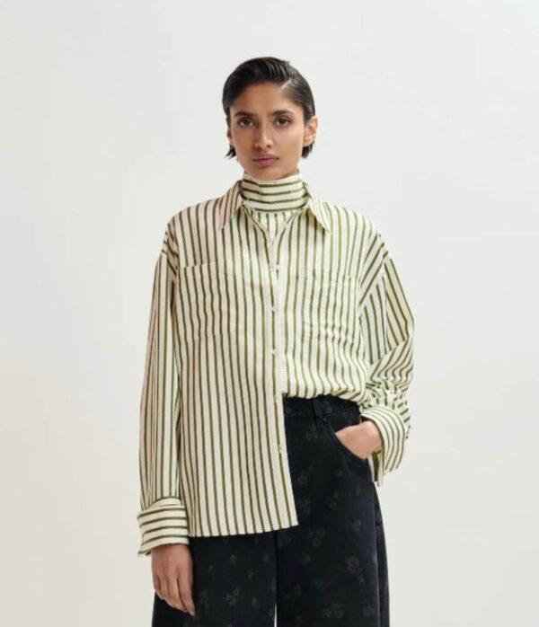 Essentiel Antwerp Janna Shirt with Bib in Spirulina Green