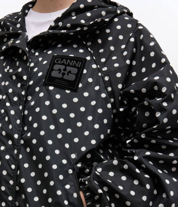 Ganni Stretch Cotton Mini Strap Dress with Frills in Black