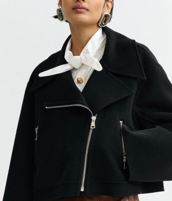 Essentiel Antwerp Javier Cropped Perfecto Jacket in Black