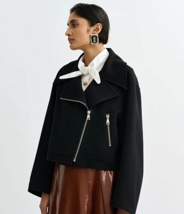 Essentiel Antwerp Javier Cropped Perfecto Jacket in Black
