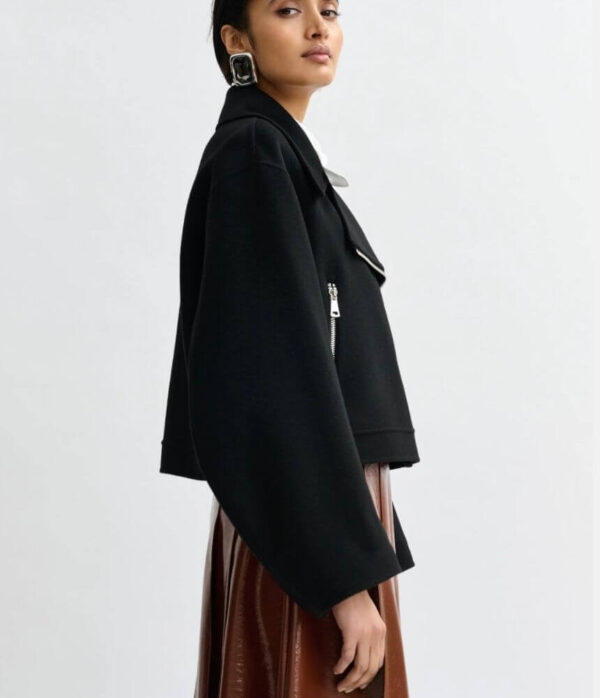 Essentiel Antwerp Javier Cropped Perfecto Jacket in Black