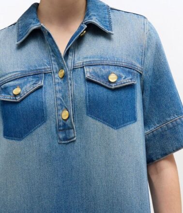 Ganni Stretch Cotton Mini Strap Dress with Frills in Black