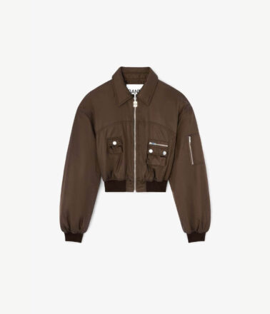 Ganni Stretch Cotton Mini Strap Dress with Frills in Black