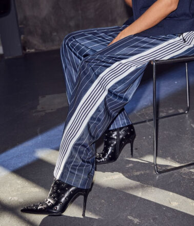 Haute L’Amitié Pin Stripe Zip Sweatshirt in Navy