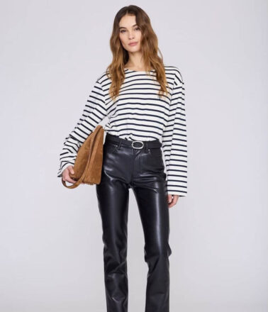 Anine Bing Small Signature Link Belt in Black Pebbled