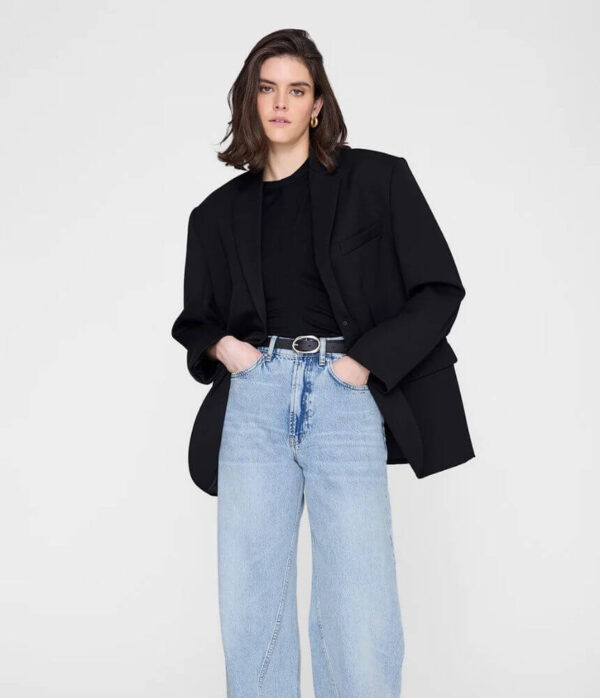 Anine Bing Small Signature Link Belt in Black Pebbled