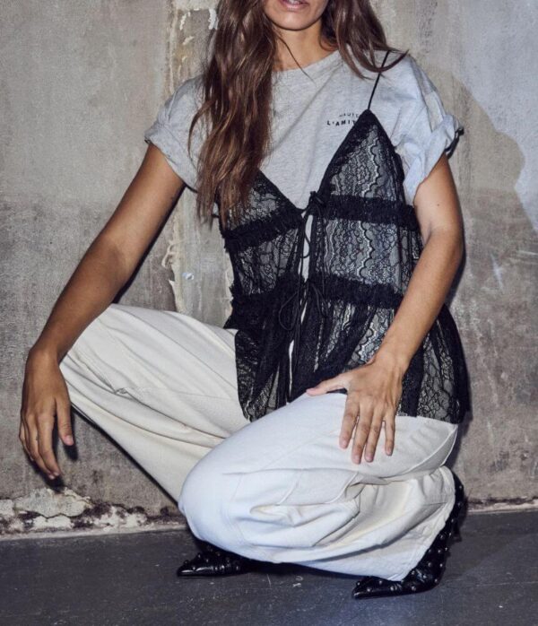 Haute L’Amitié Lace Tie Top in Black