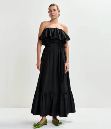 Essentiel Antwerp Joyce Belted Ruffle Dress in Black