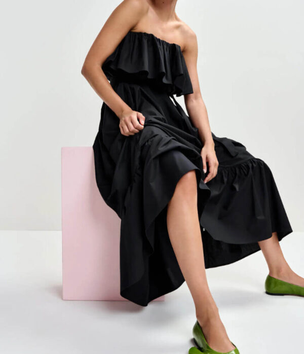 Essentiel Antwerp Joyce Belted Ruffle Dress in Black