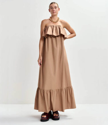 Essentiel Antwer Joyce Belted Ruffle Dress in Maple