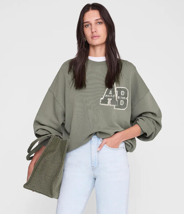 Anine Bing Miles Sweatshirt Letterman in Sage