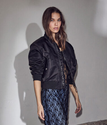 Haute L’Amitie Sally Crop Bomber in Black