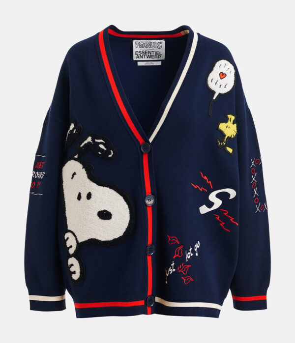 Essentiel Antwerp Jaseball Snoopy Embo Cardigan in Patriot Blue