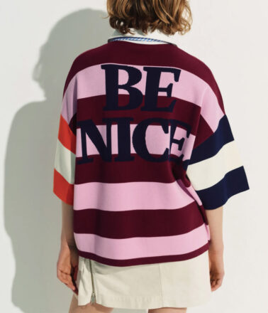 Essentiel Antwerp Jice Striped Embo Polo Shirt in Violette