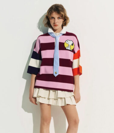 Essentiel Antwerp Jice Striped Embo Polo Shirt in Violette