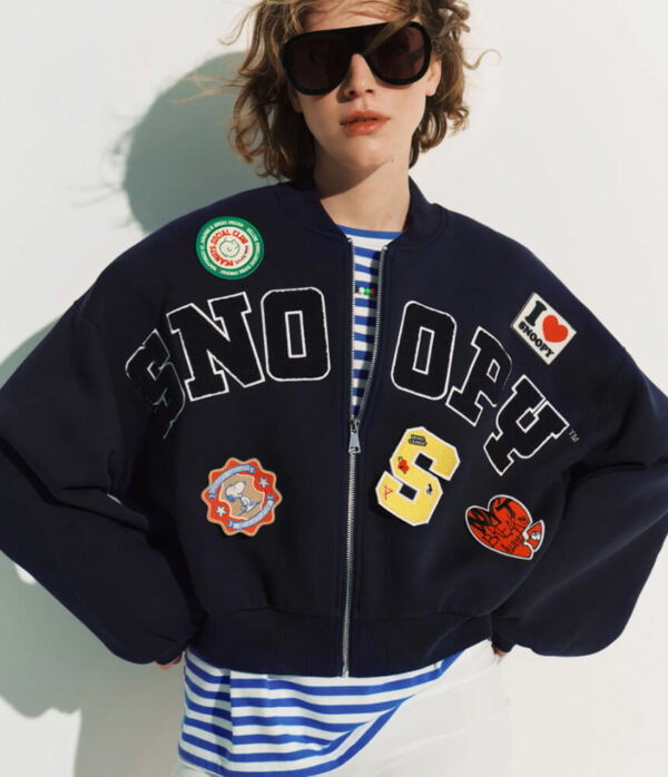 Essentiel Antwerp Jilnius Scuba Jersey Bomber Jacket in Patriot Blue