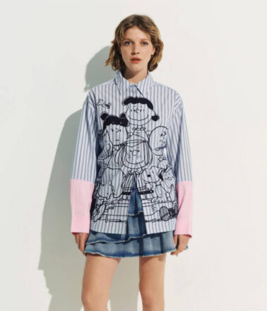 Essentiel Antwerp Jown Embroidered Family Shirt in Electric Cyan