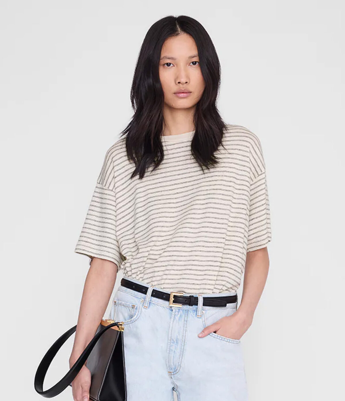 Anine Bing Cade Tee in Black Stripe - Black White Denim