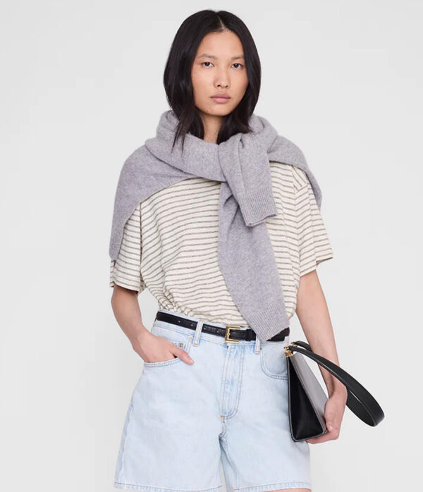 Anine Bing Cade Tee in Black Stripe