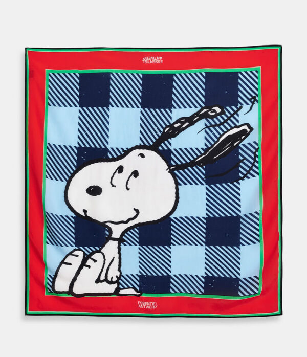 Essentiel Antwerp Joopy Printed Snoopy Scarf in Electric Cyan