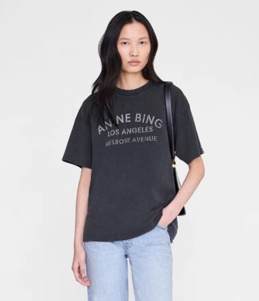 Anine Bing Cade Tee Melrose Stencil in Washed Black