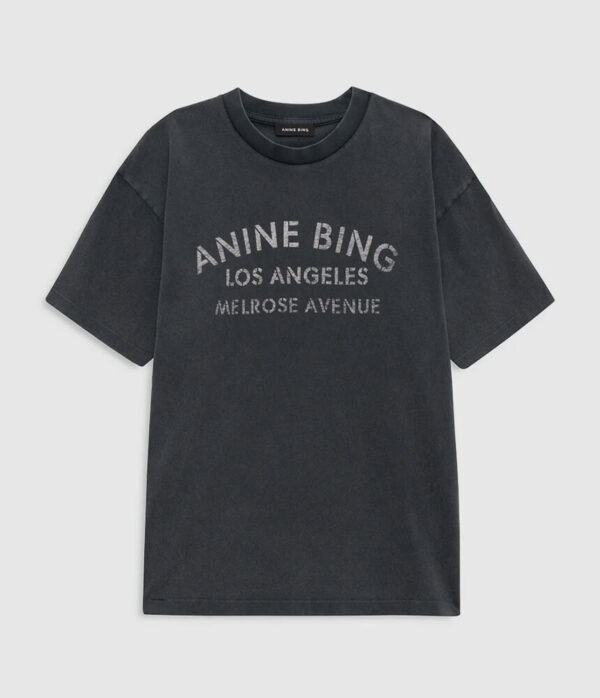 Anine Bing Cade Tee Melrose Stencil in Washed Black