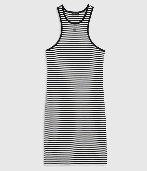 Anine Bing Cole Dress in White and Black Mini Stripe