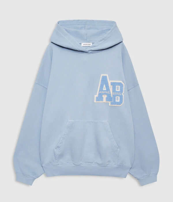 Anine Bing Harvey Hoodie Letterman in Washed Light Blue