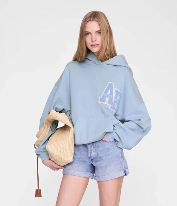 Anine Bing Harvey Hoodie Letterman in Washed Light Blue