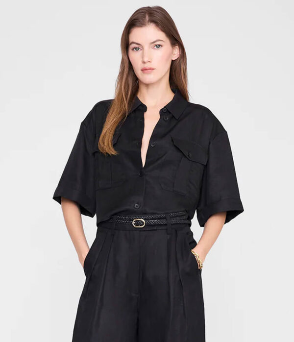 Anine Bing Edith Shirt in Black Linen Blend
